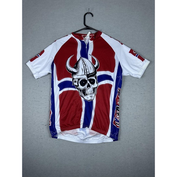 Art By Opsal Viking Skull Shirt Mens Medium Cycling Jersey Graphic Bike Top - Picture 1 of 11